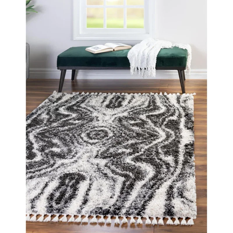 shag nordico marmol en negro y blanco