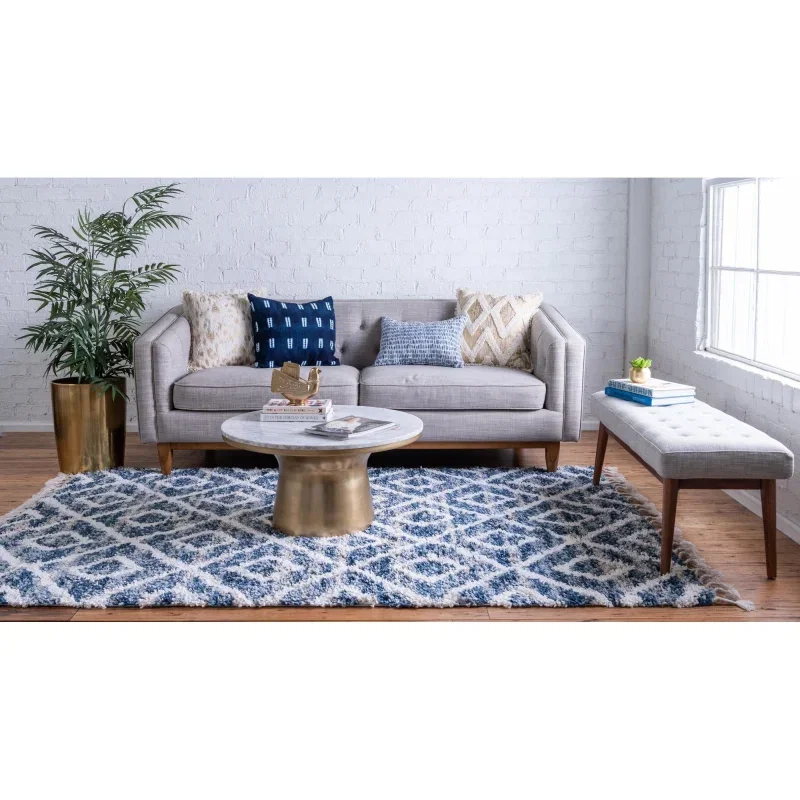 shag nordico rombos en azul
