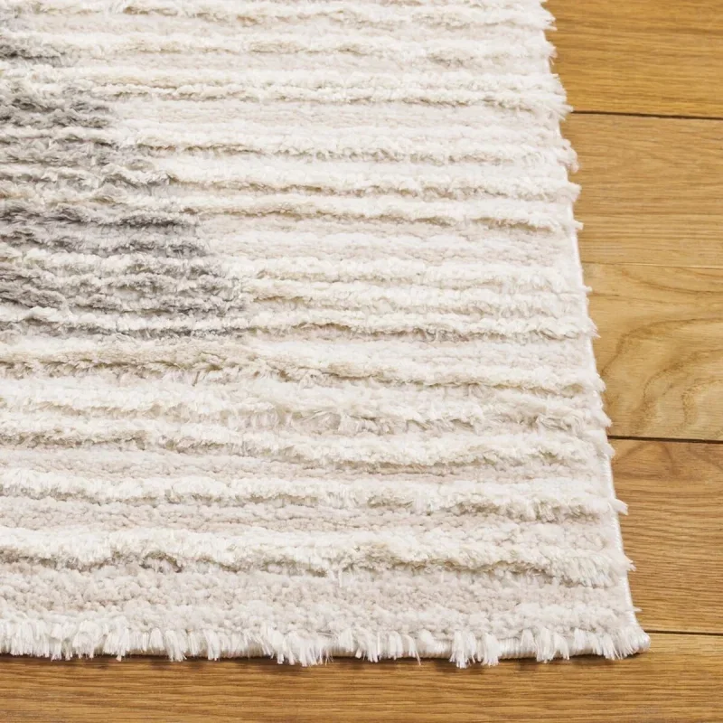 Tapete Shag Pacífico de Rayas en Marfil con Gris