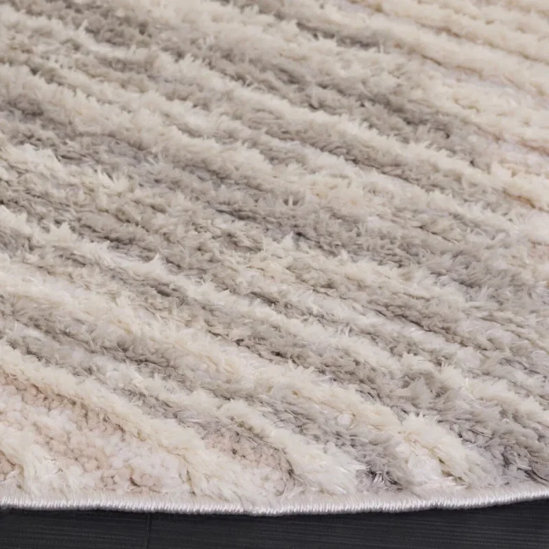 Tapete Shag Pacífico de Rayas en Marfil con Gris