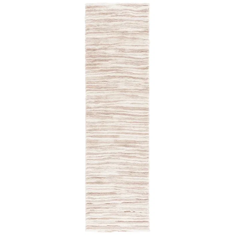 Tapete Shag Pacífico de Textura Lineal en Marfil con Beige