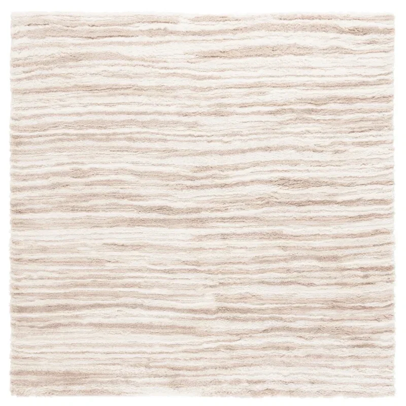 Tapete Shag Pacífico de Textura Lineal en Marfil con Beige