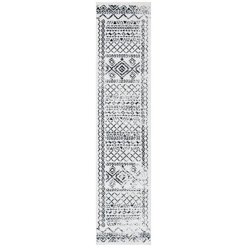 Tapete Tula de Diamantes Tribales en Marfil con Negro