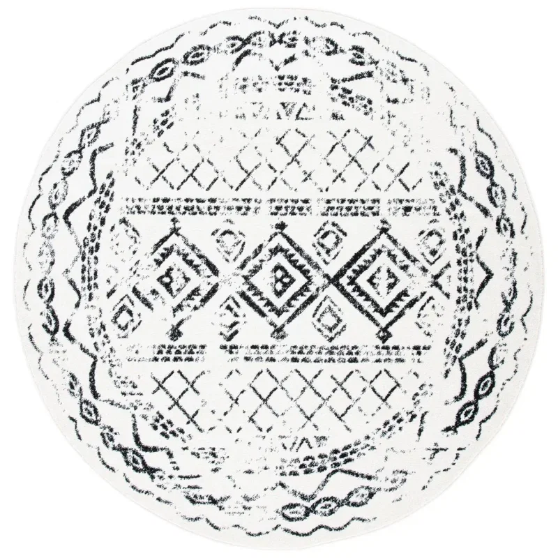 Tapete Tula de Diamantes Tribales en Marfil con Negro