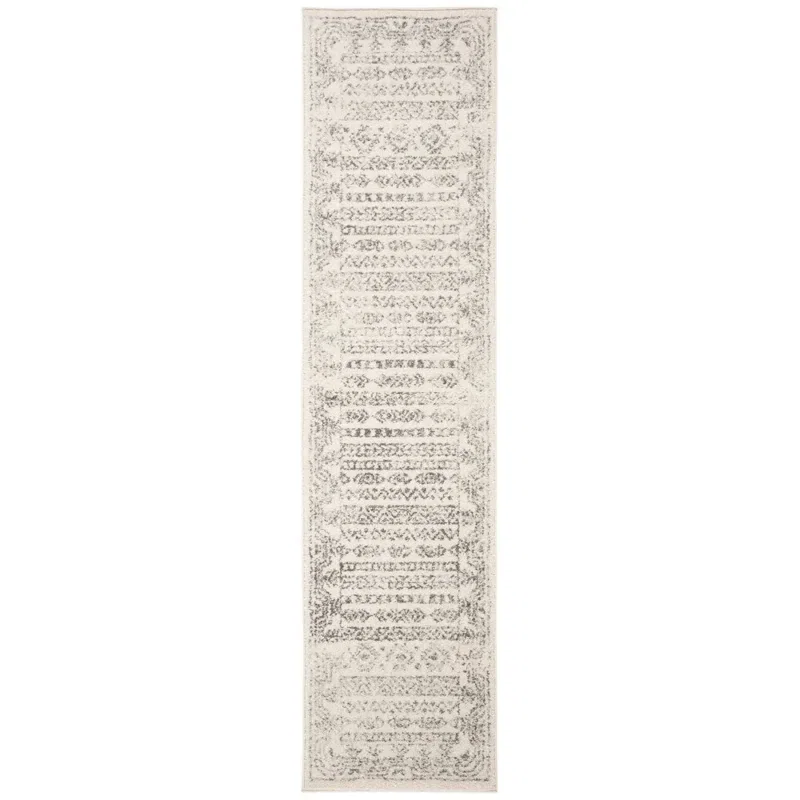 Tapete Tula de Franjas Ornamentales en Marfil con Gris