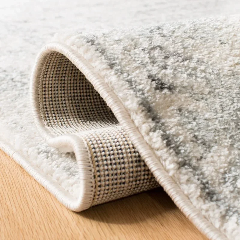 Tapete Tula de Franjas Ornamentales en Marfil con Gris