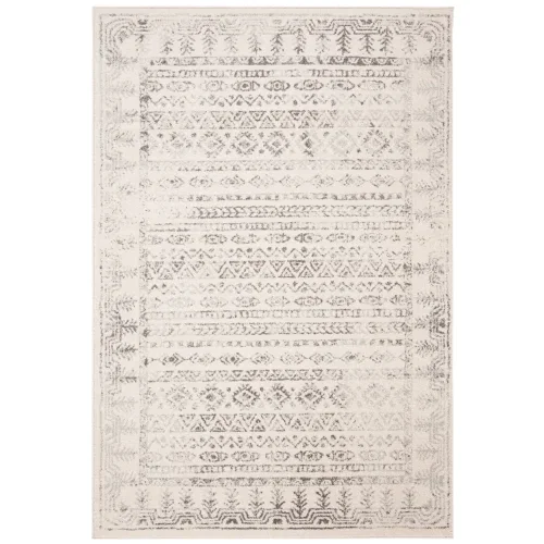 Tapete Tula de Franjas Ornamentales en Marfil con Gris