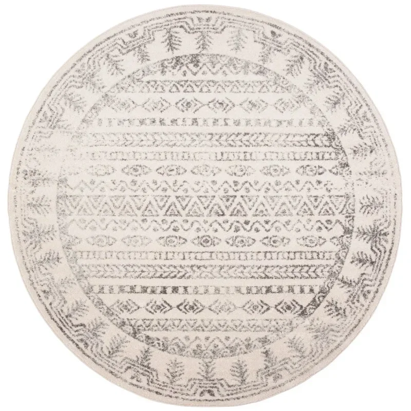 Tapete Tula de Franjas Ornamentales en Marfil con Gris
