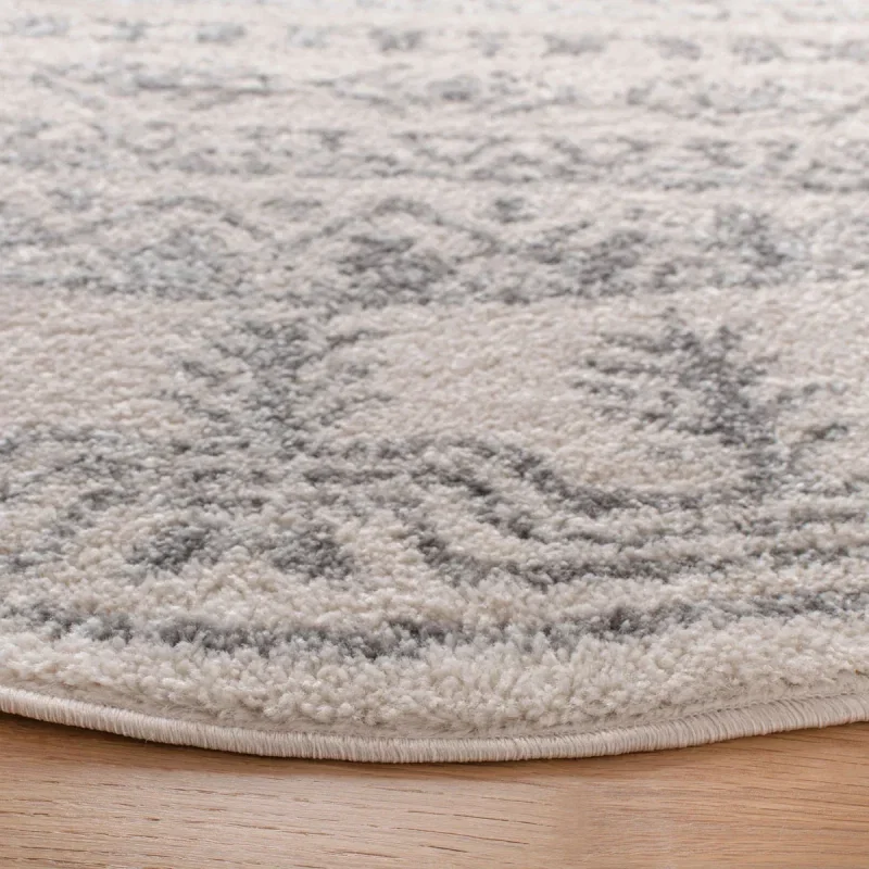 Tapete Tula de Franjas Ornamentales en Marfil con Gris