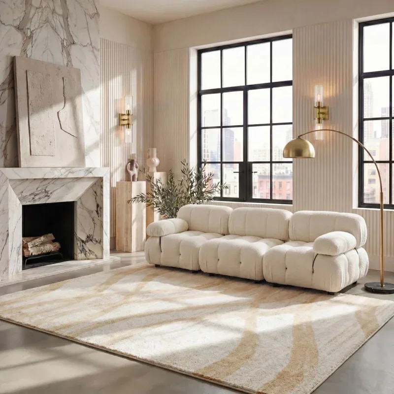 Tapete Adira Brochas Onduladas en Marfil con Beige