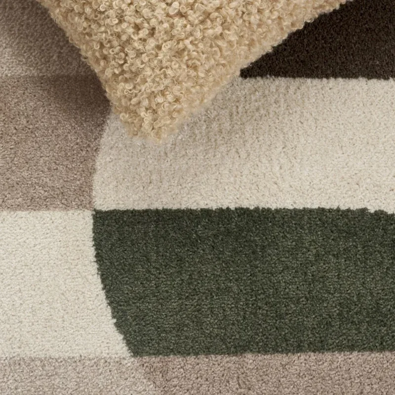 Tapete Adira de Curvas Mid Century en Verde con Beige