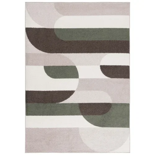 Tapete Adira de Curvas Mid Century en Verde con Beige