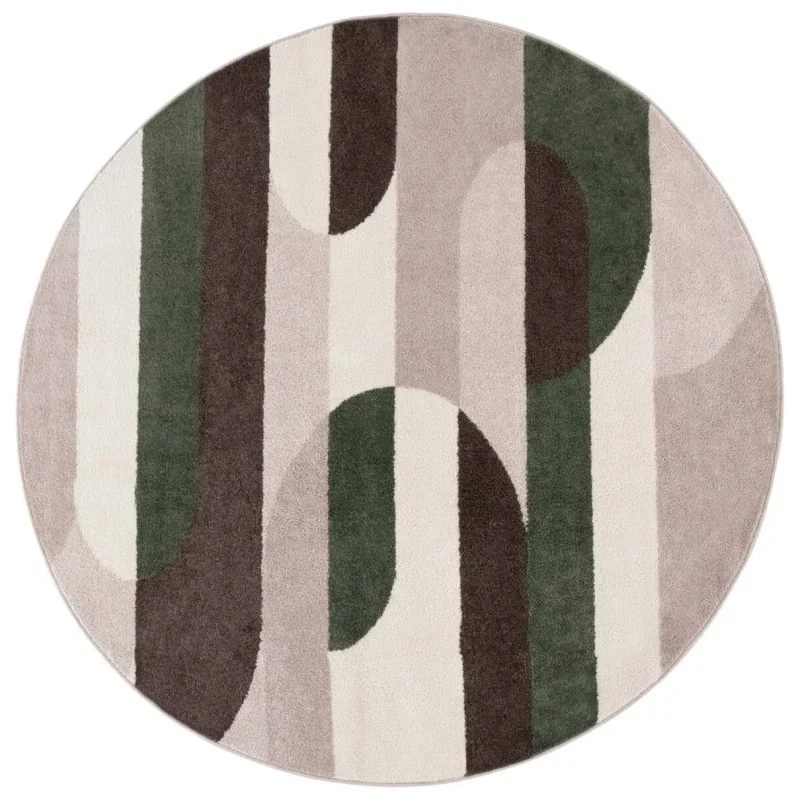 Tapete Adira de Curvas Mid Century en Verde con Beige