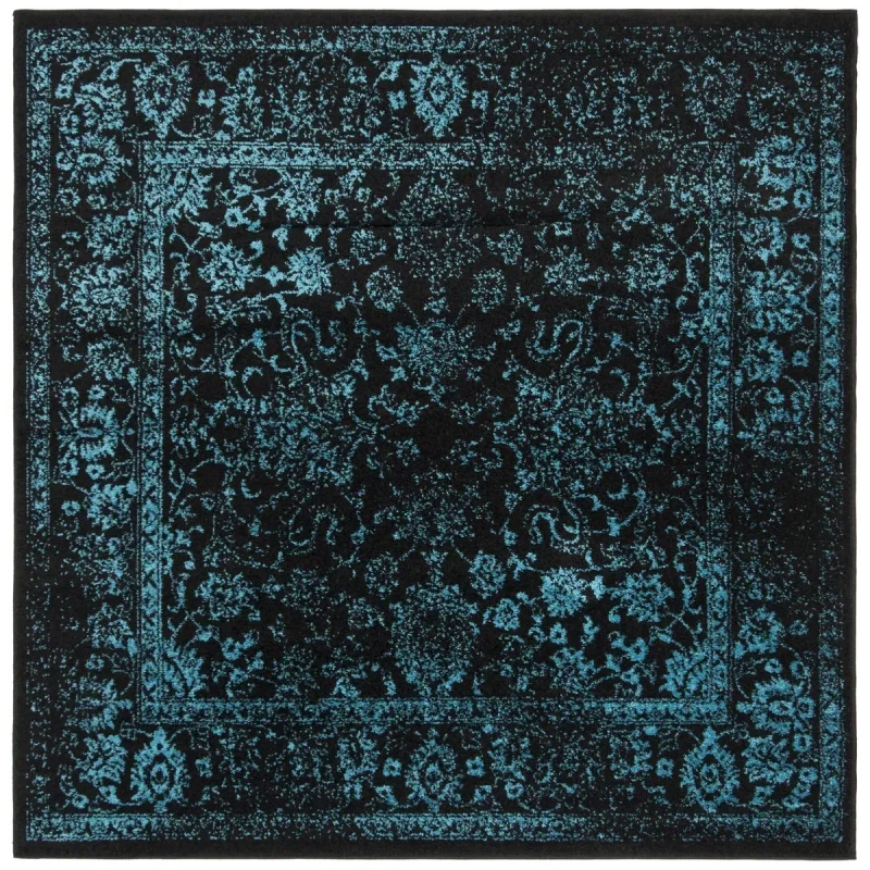 Tapete Adira de Hojas en Negro con Verde Azulado