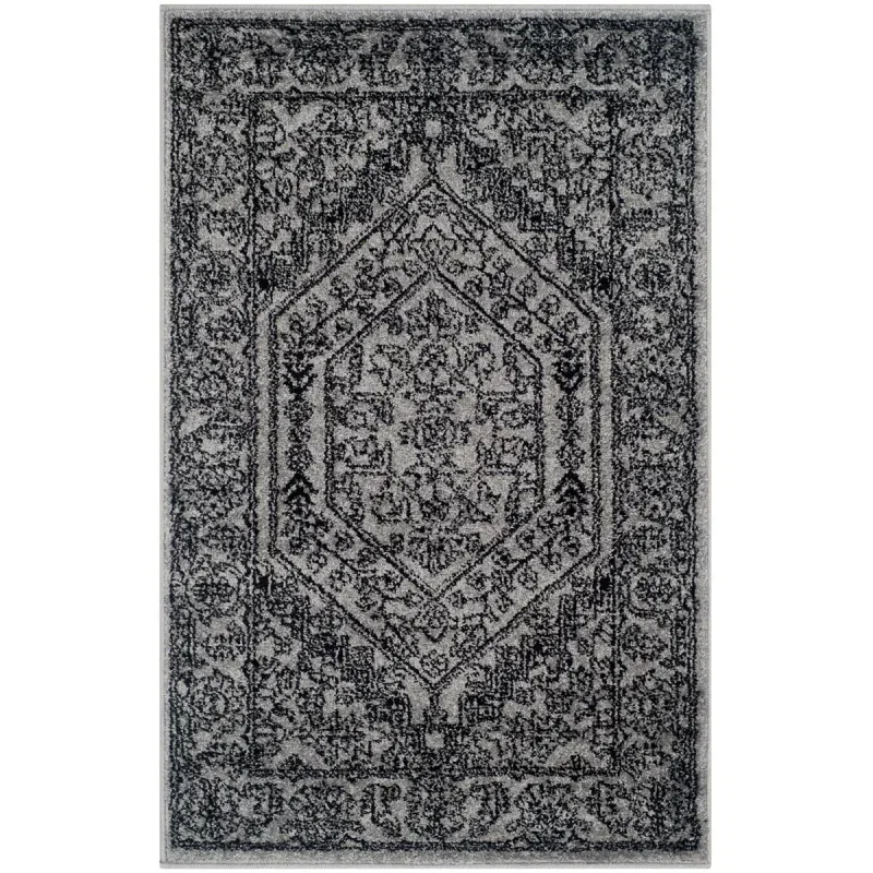 Tapete Adira Medallón en Gris con Negro