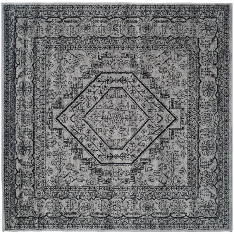 Tapete Adira Medallón en Gris con Negro