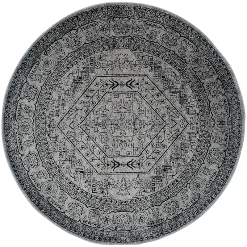 Tapete Adira Medallón en Gris con Negro