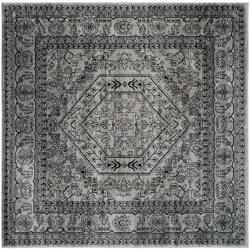 Tapete Adira Medallón en Gris con Negro