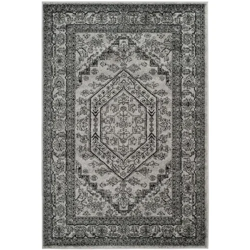 Tapete Adira Medallón en Gris con Negro