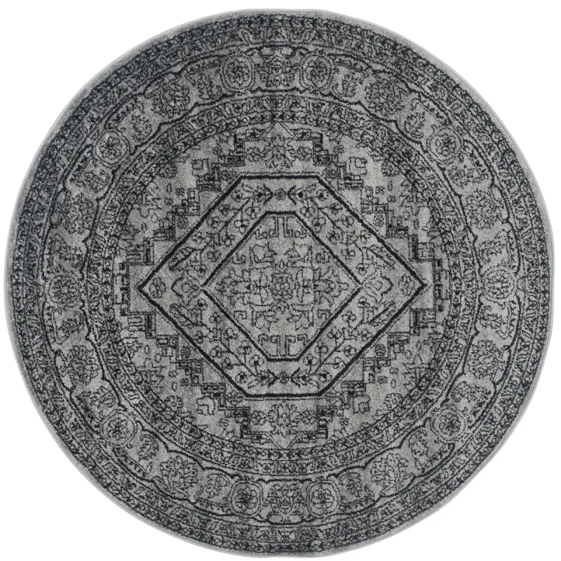 Tapete Adira Medallón en Gris con Negro