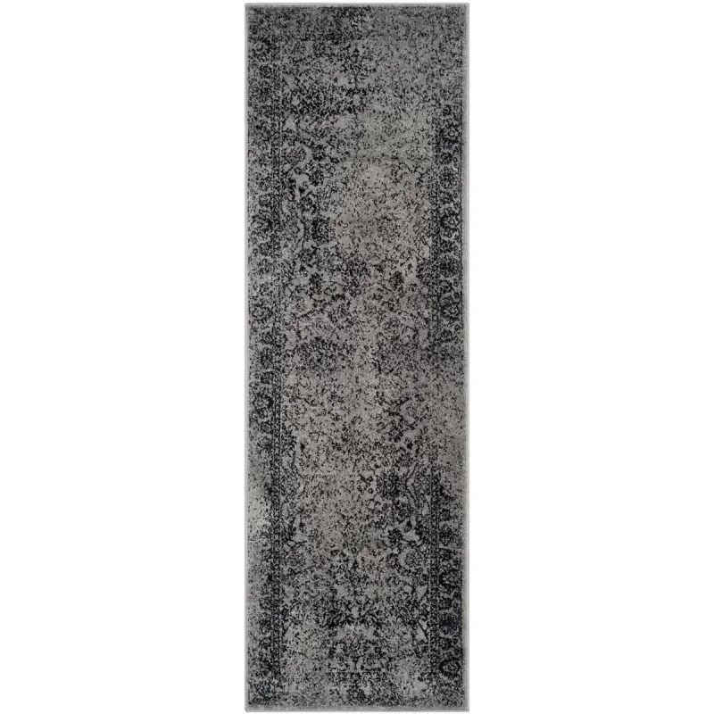 Tapete Adira Tradicional Floral en Gris con Negro