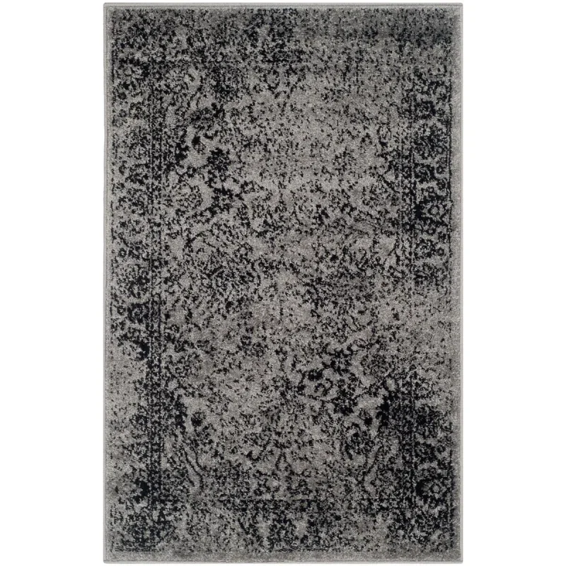 Tapete Adira Tradicional Floral en Gris con Negro