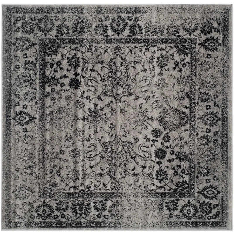 Tapete Adira Tradicional Floral en Gris con Negro