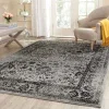 Tapete Adira Tradicional Floral en Gris con Negro
