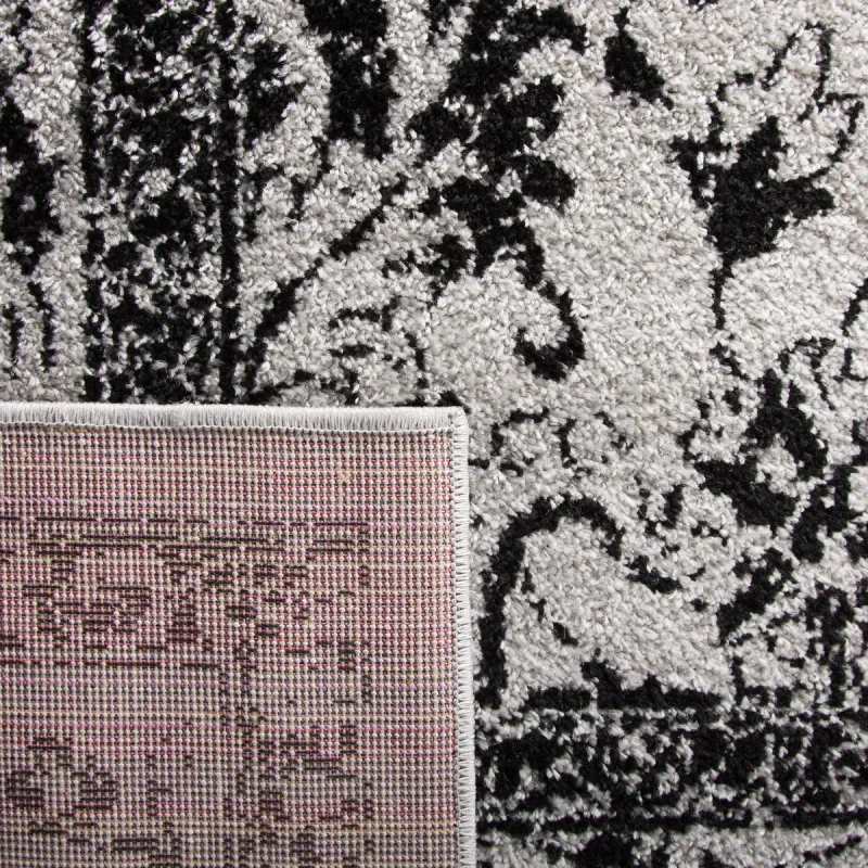 Tapete Adira Tradicional Floral en Gris con Negro