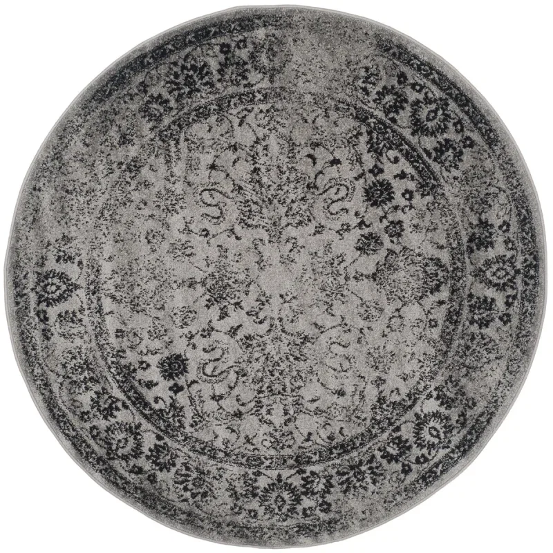 Tapete Adira Tradicional Floral en Gris con Negro