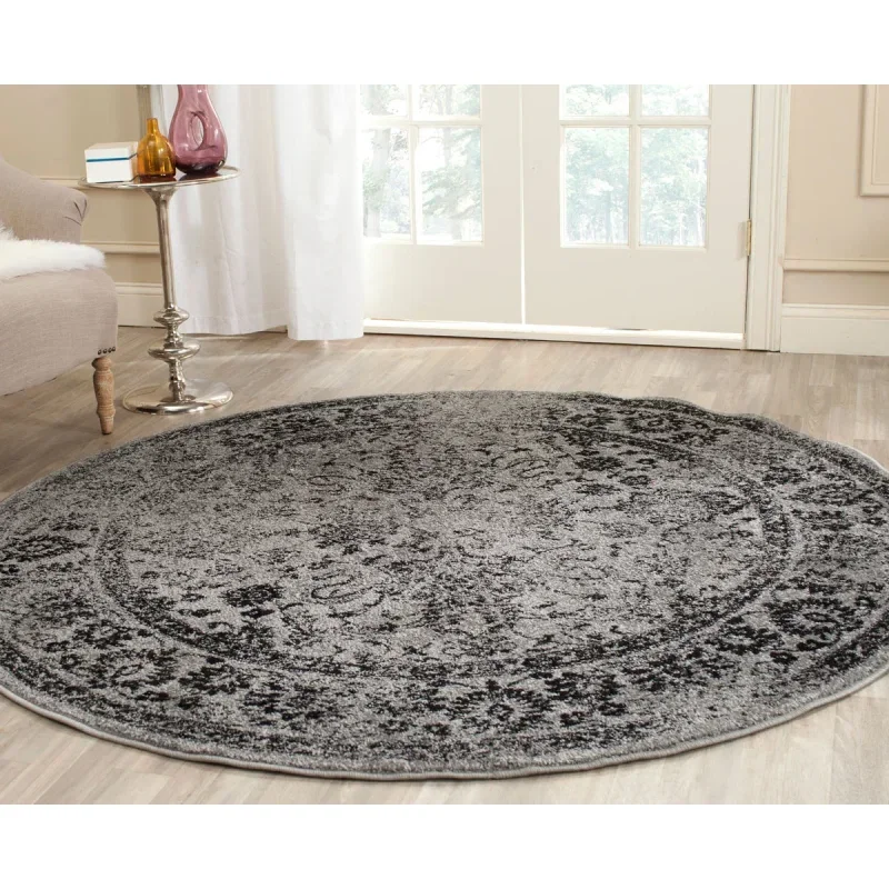 Tapete Adira Tradicional Floral en Gris con Negro