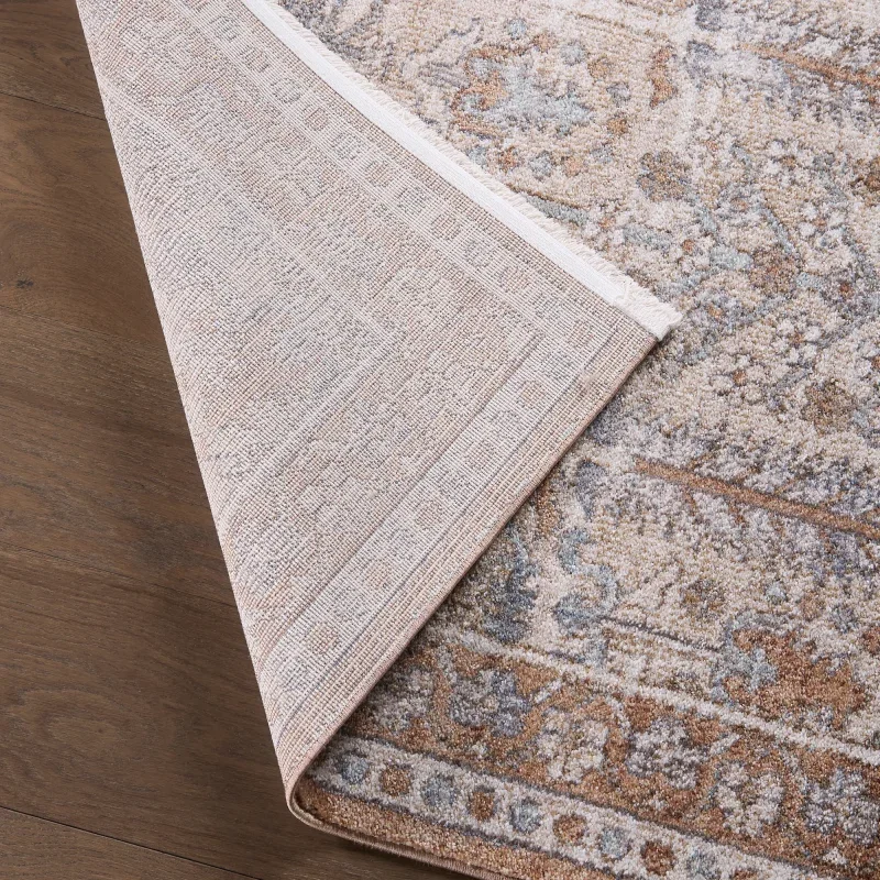 Tapete Alondra Floral Tradicional en Azul y Taupe