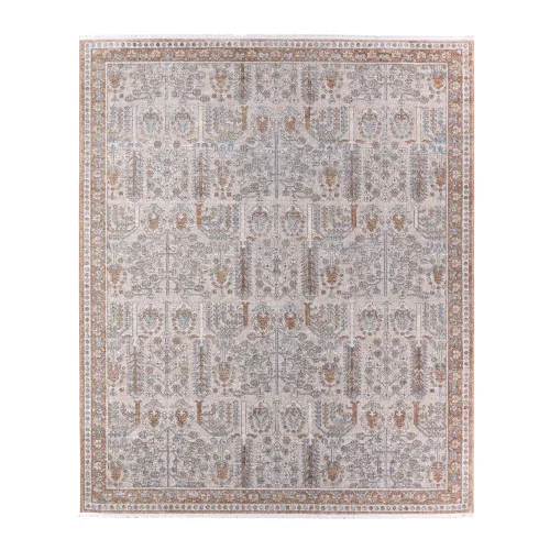 Tapete Alondra Floral Tradicional en Azul y Taupe