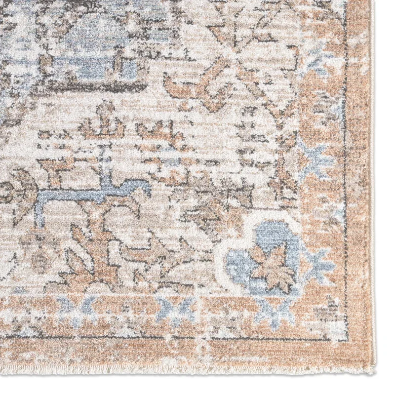 Tapete Alondra Medallón Floral Desgastado en Beige y Azul