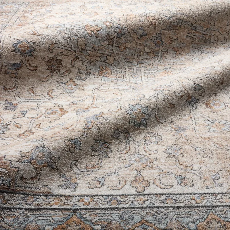 Tapete Alondra Medallón Floral en Beige y Azul
