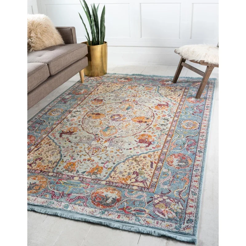 Tapete Caribe Floral en Azul Claro