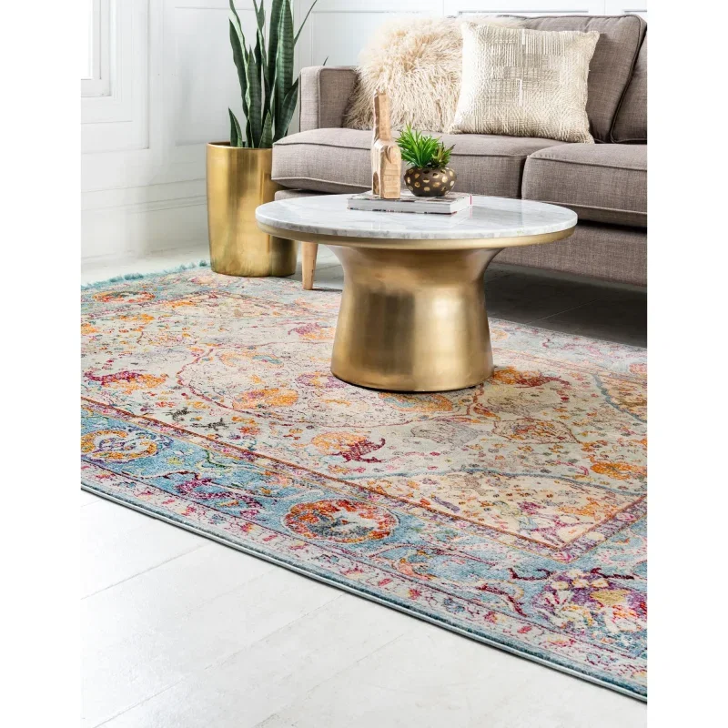 Tapete Caribe Floral en Azul Claro