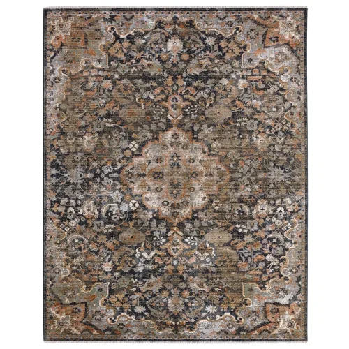 Tapete Céfiro Medallón Turco Vintage en Azul y Gris