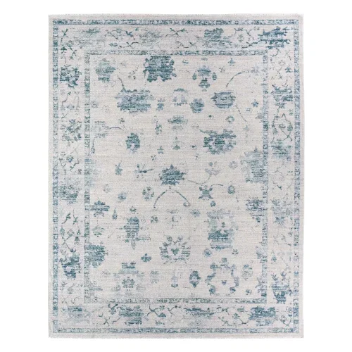 Tapete Dalia Floral Desgastado en Azul y Gris
