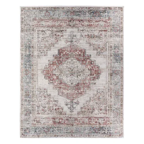 Tapete Dalia Medallón Vintage en Rojo y Gris