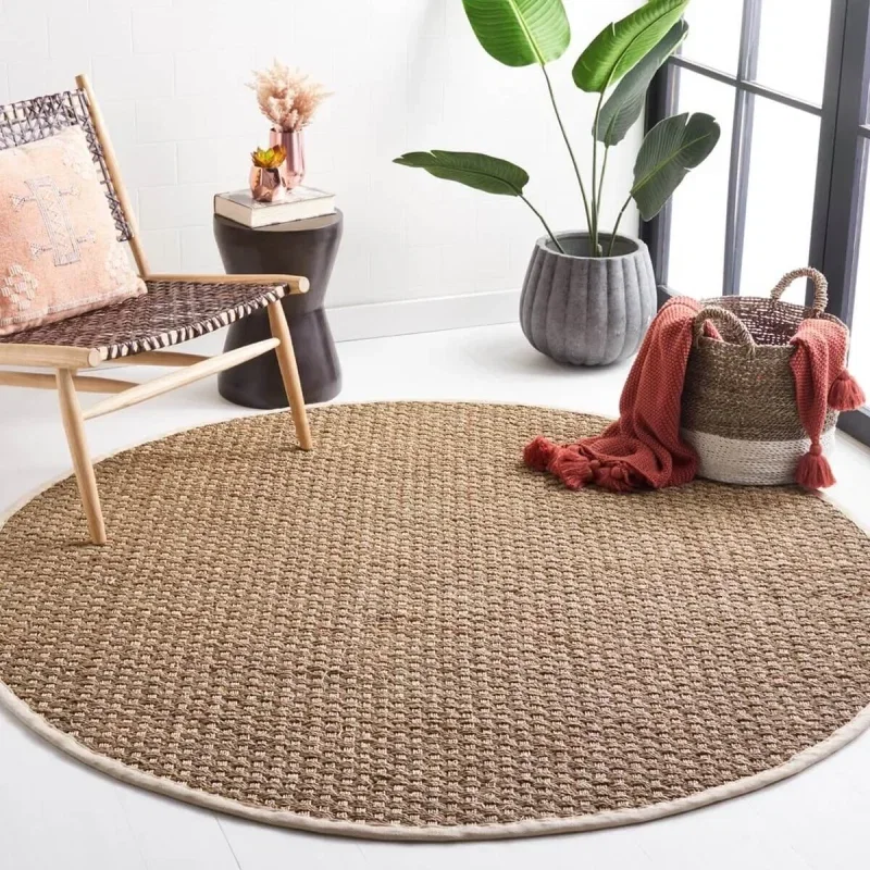 Tapete de Fibra Natural con Orilla Marfil