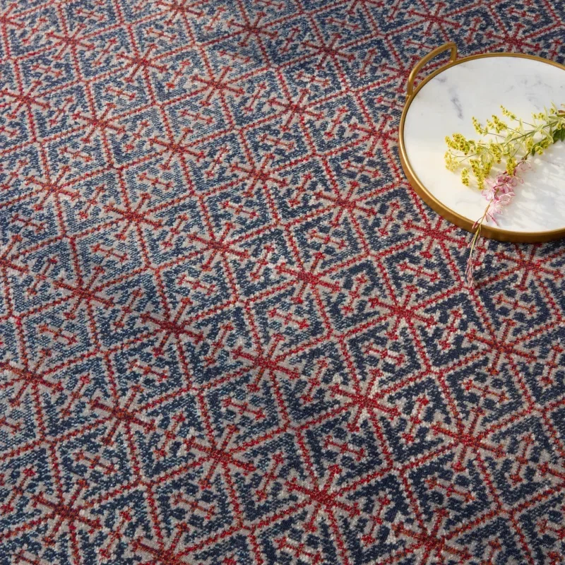 Tapete Estrella Polar Enrejado Turco en Rojo y Azul