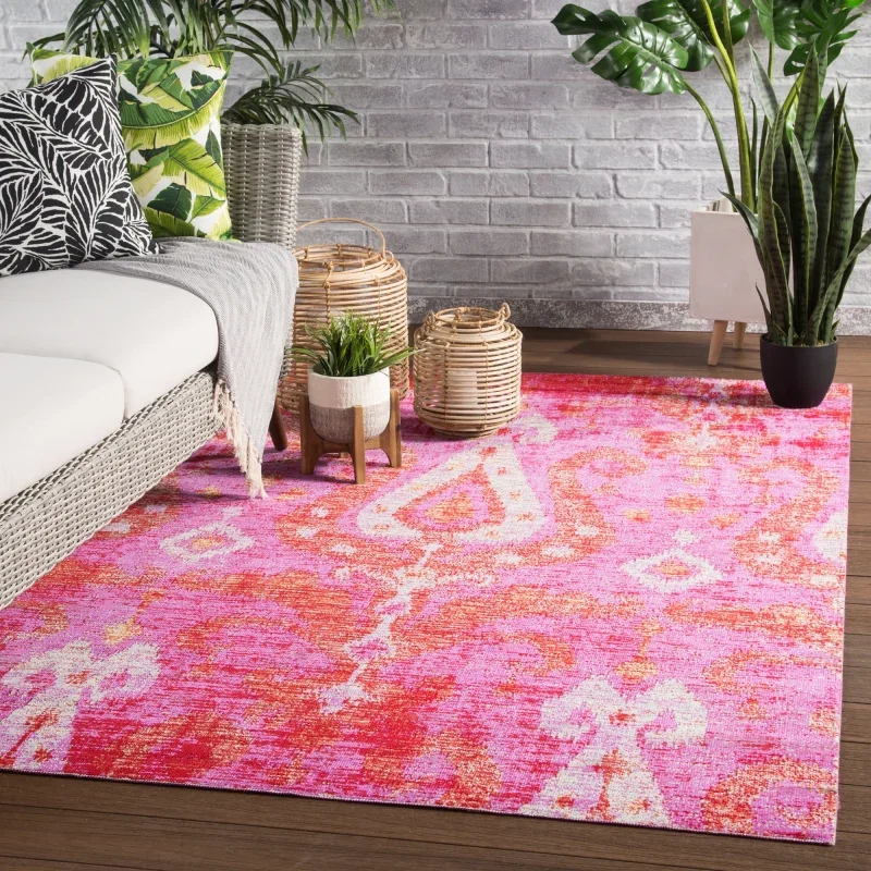 Tapete Estrella Polar Ikat Vibrante en Rosa y Naranja