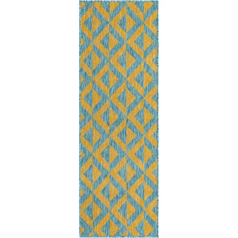 exterior hamptons chevron entrecruzado en amarillo y aqua