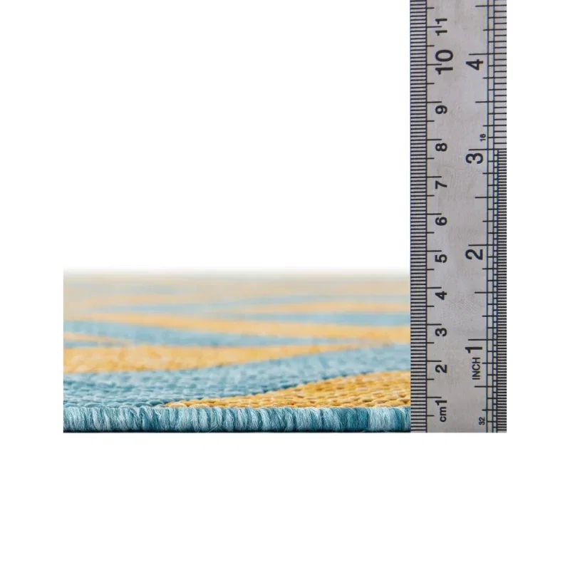 Tapete Exterior Hamptons Chevron Entrecruzado en Amarillo y Aqua