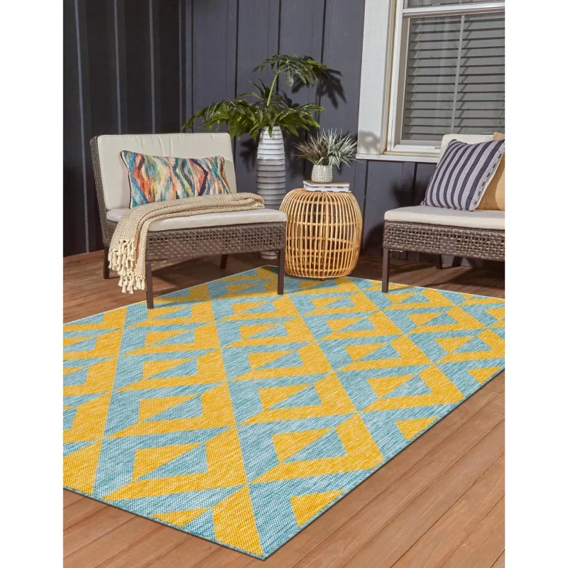 exterior hamptons chevron entrecruzado en amarillo y aqua