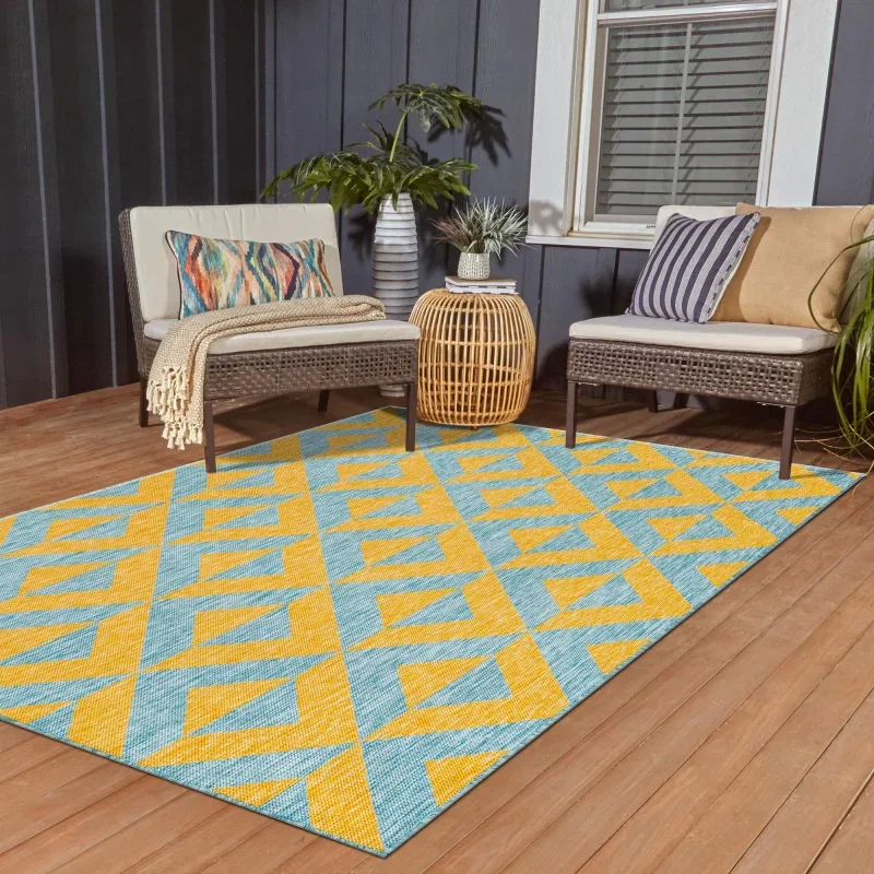 exterior hamptons chevron entrecruzado en amarillo y aqua