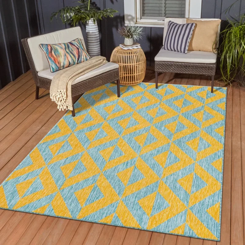 exterior hamptons chevron entrecruzado en amarillo y aqua