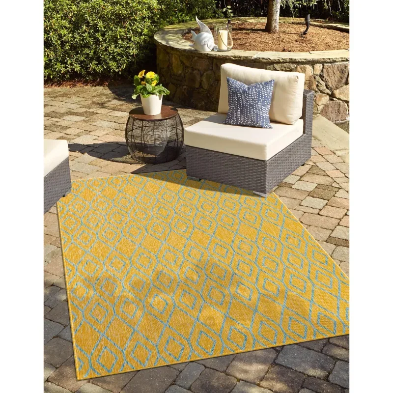 exterior hamptons diamante ikat en amarillo y aqua