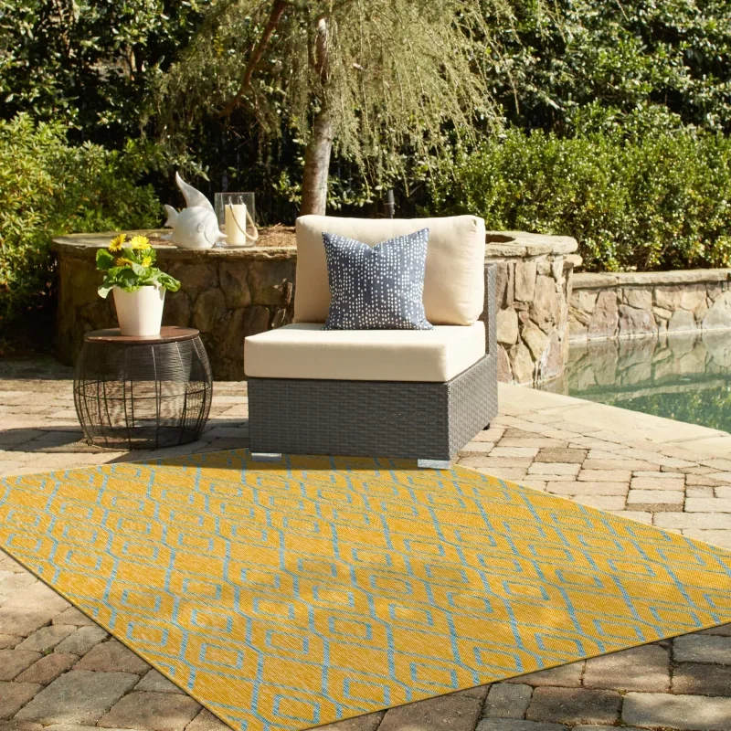 exterior hamptons diamante ikat en amarillo y aqua